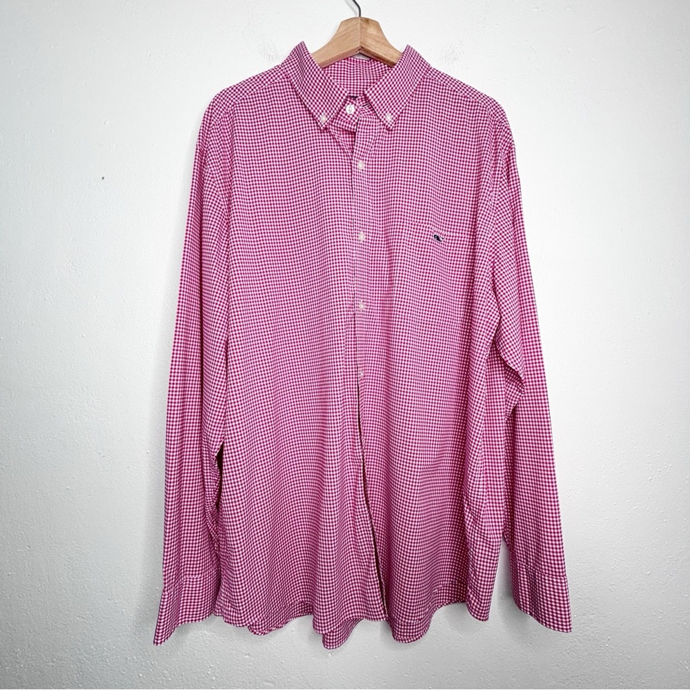 Vineyard Vine Classic Fit Tucker Shirt Nylon Red White Gingham Size 2XL EUC